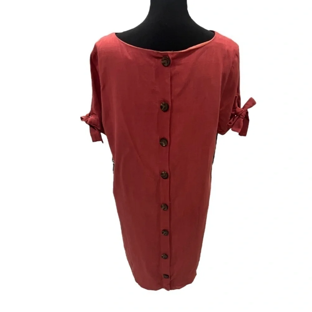 Lulus Orange Linen Rayon Button Back Dress Medium